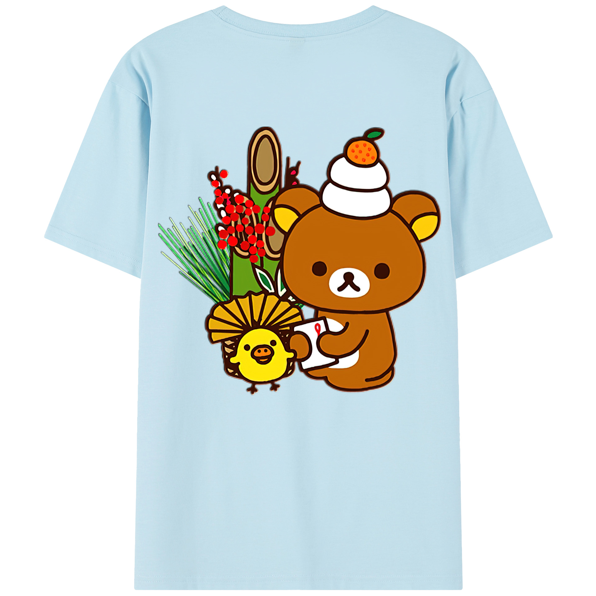 （画像用） リラックマ リラックマ キイロイトリ Rilakkuma Korilakkuma Kiiroitori 綿100％半袖Tシャツ（背面プリント）